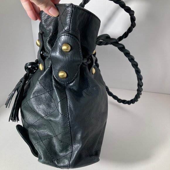 Womens‎ Michael Rome Designs Black Leather Paper Bag Hobo Purse 12 x 14 x 4" - Picture 5 of 11